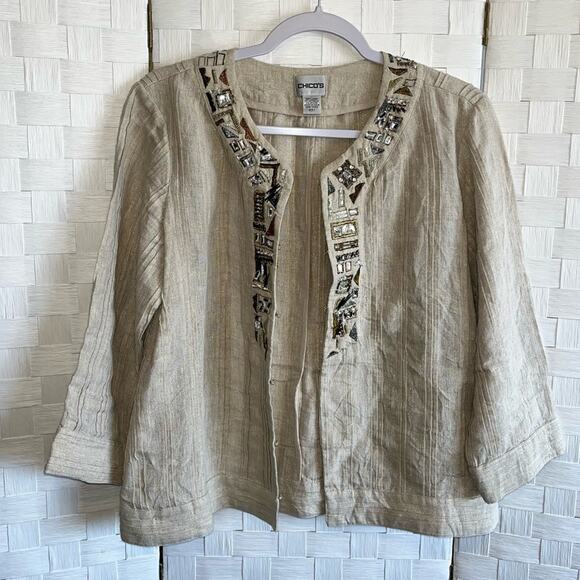 Chico’s Womens Tunic Linen Blend Blazer Jacket Size Medium Jewl Embroidered - Picture 14 of 16